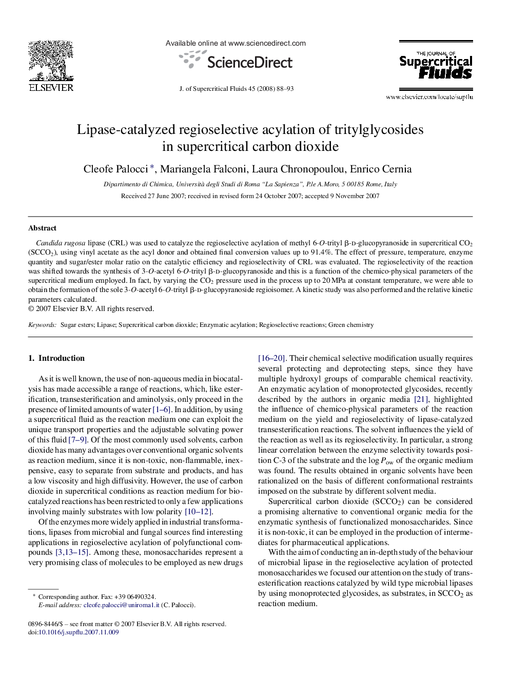 Lipase-catalyzed regioselective acylation of tritylglycosides in supercritical carbon dioxide