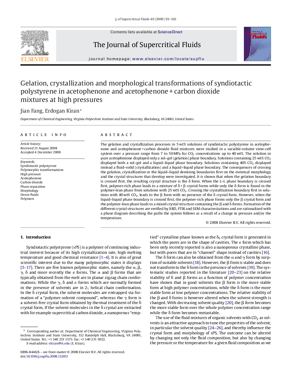 Gelation, crystallization and morphological transformations of syndiotactic polystyrene in acetophenone and acetophenone + carbon dioxide mixtures at high pressures