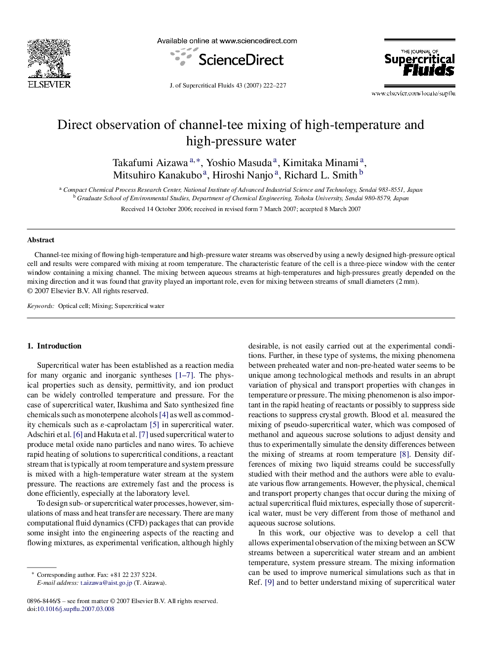 Direct observation of channel-tee mixing of high-temperature and high-pressure water