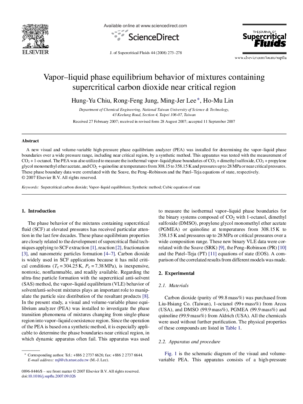 Vapor–liquid phase equilibrium behavior of mixtures containing supercritical carbon dioxide near critical region