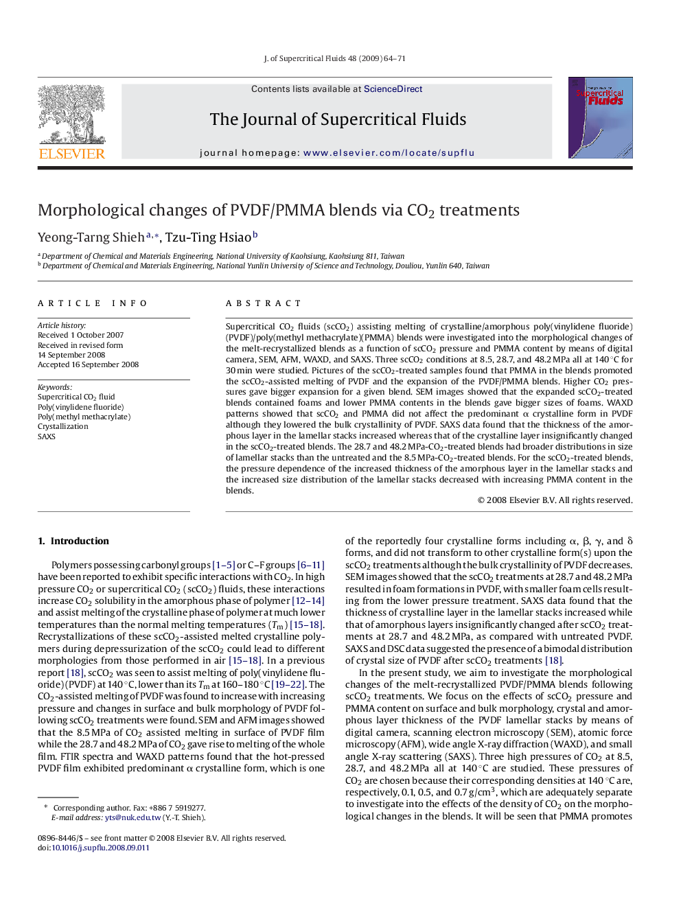 Morphological changes of PVDF/PMMA blends via CO2 treatments