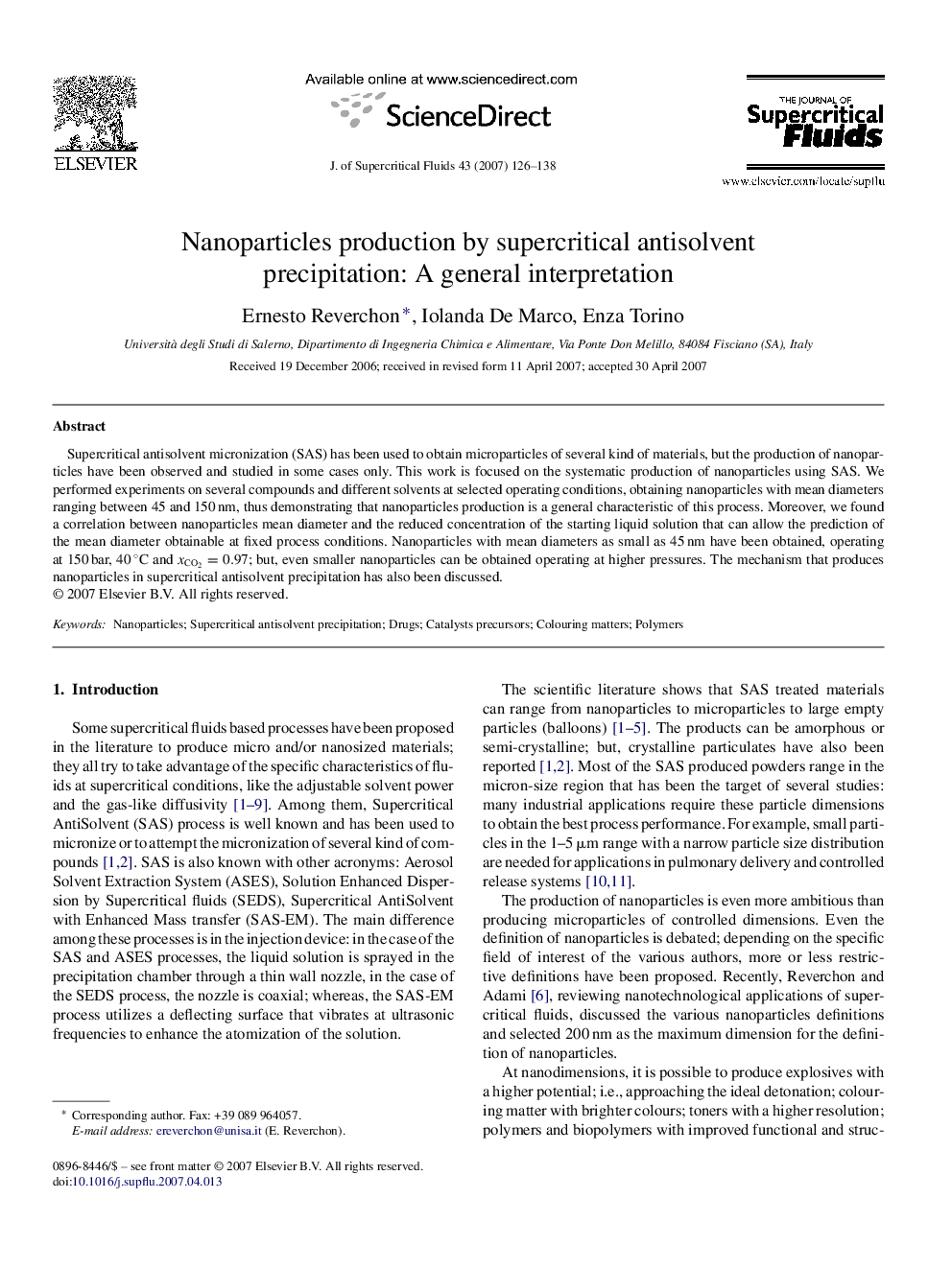 Nanoparticles production by supercritical antisolvent precipitation: A general interpretation