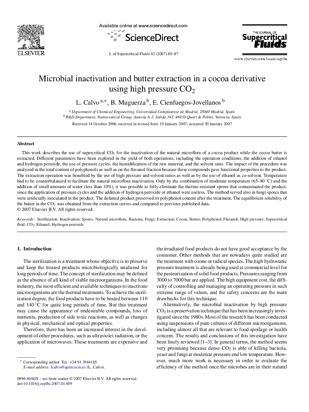 Microbial inactivation and butter extraction in a cocoa derivative using high pressure CO2