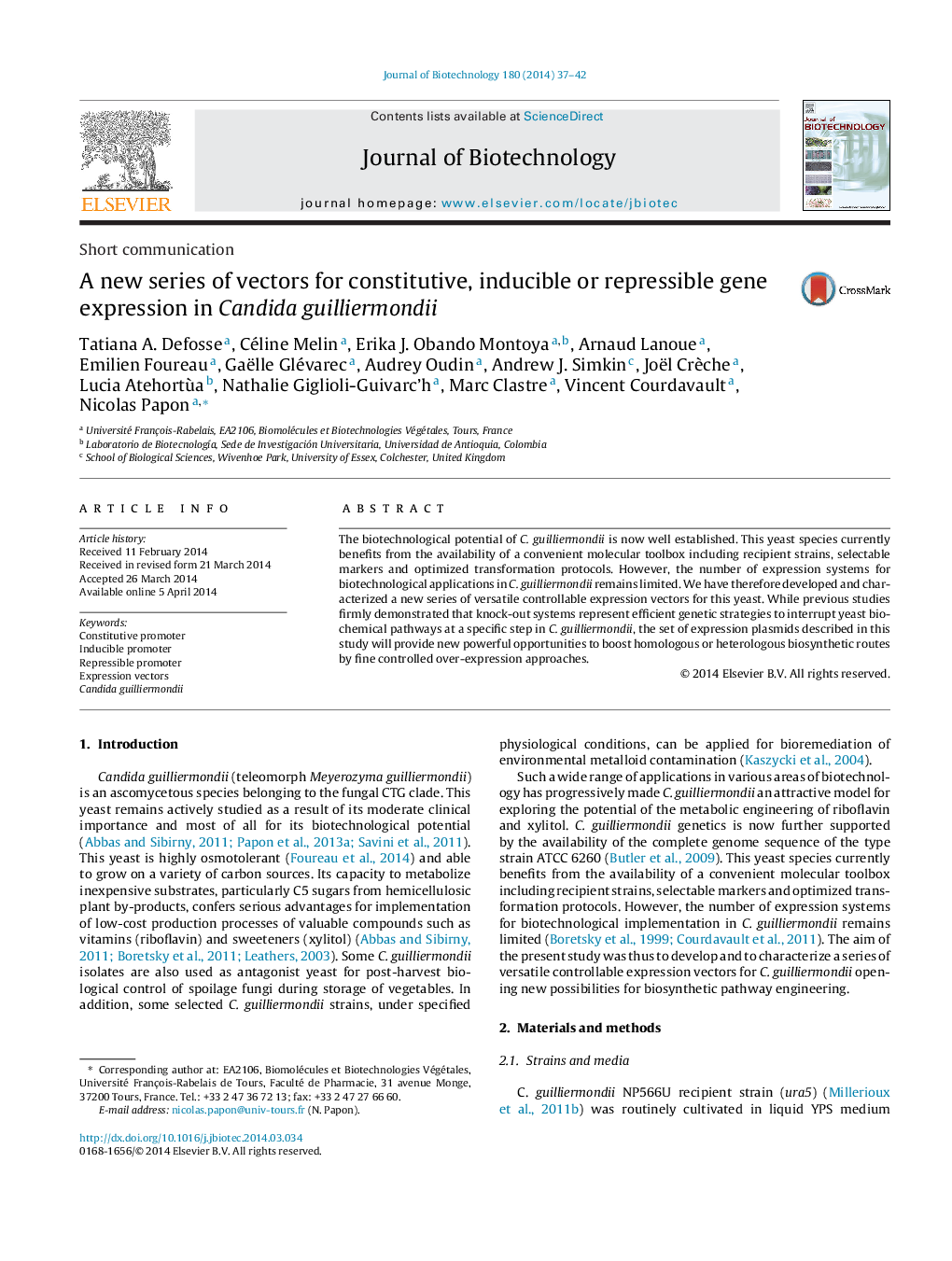 A new series of vectors for constitutive, inducible or repressible gene expression in Candida guilliermondii