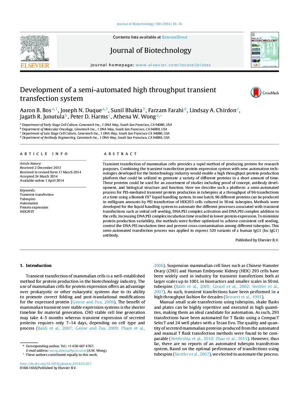 Development of a semi-automated high throughput transient transfection system