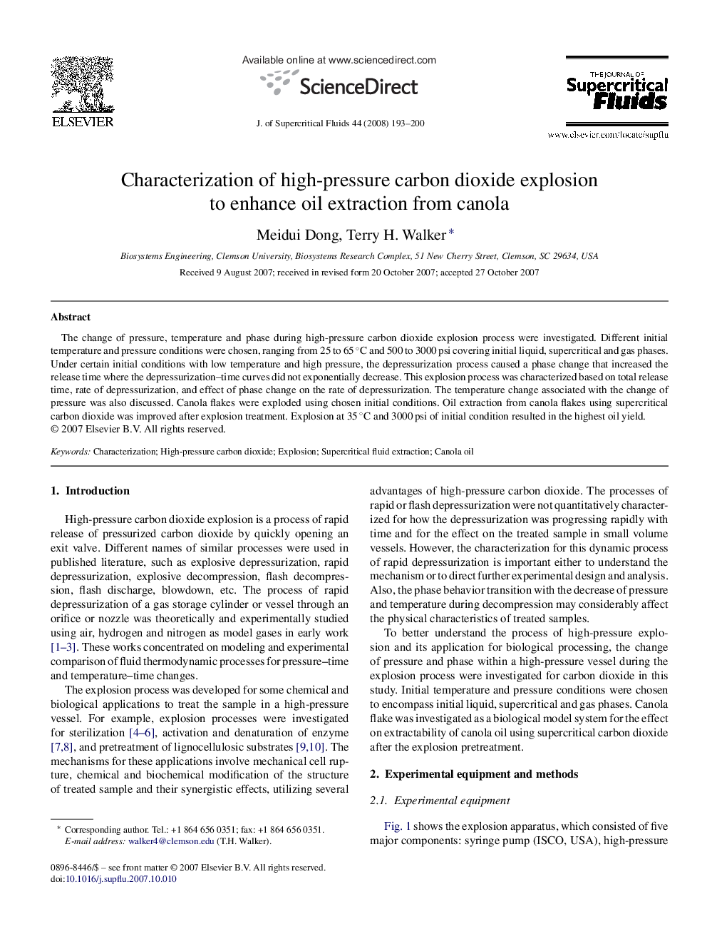 Characterization of high-pressure carbon dioxide explosion to enhance oil extraction from canola