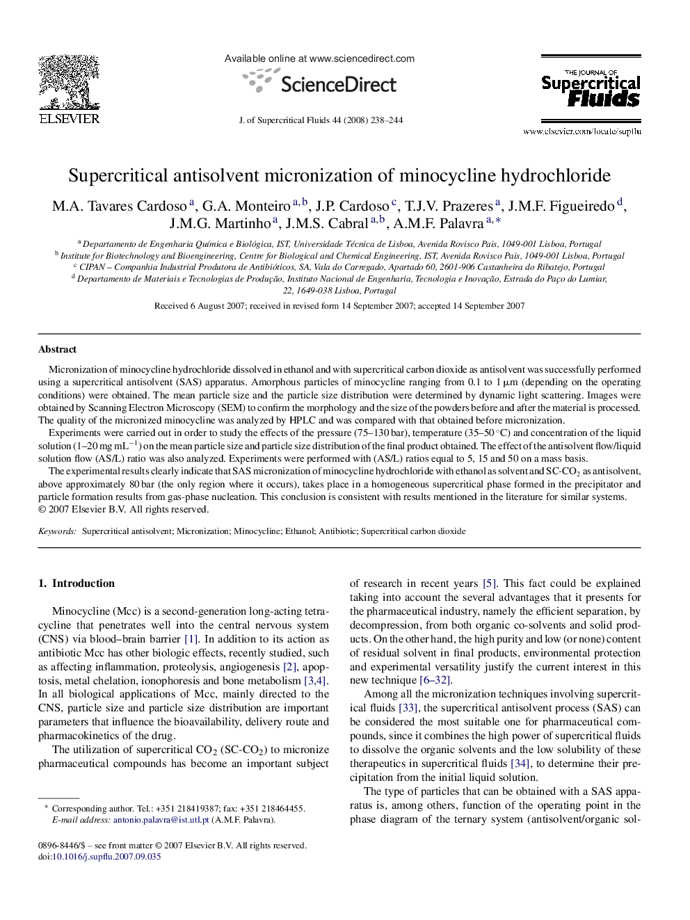 Supercritical antisolvent micronization of minocycline hydrochloride