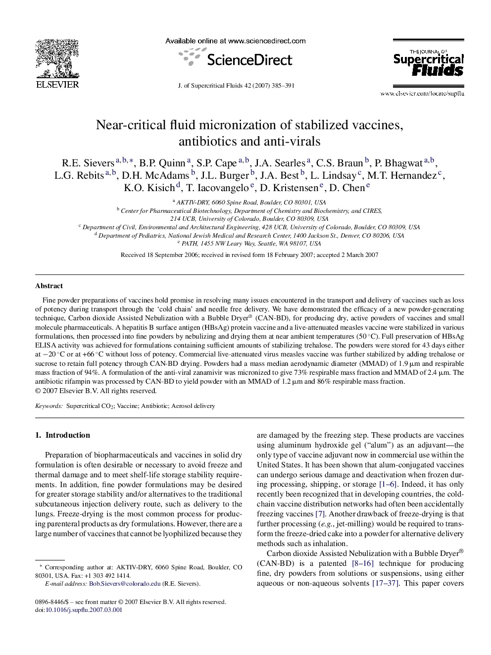 Near-critical fluid micronization of stabilized vaccines, antibiotics and anti-virals