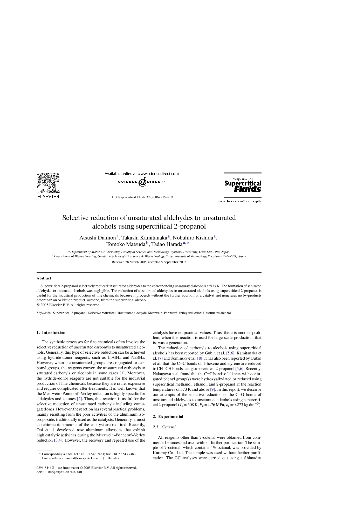 Selective reduction of unsaturated aldehydes to unsaturated alcohols using supercritical 2-propanol