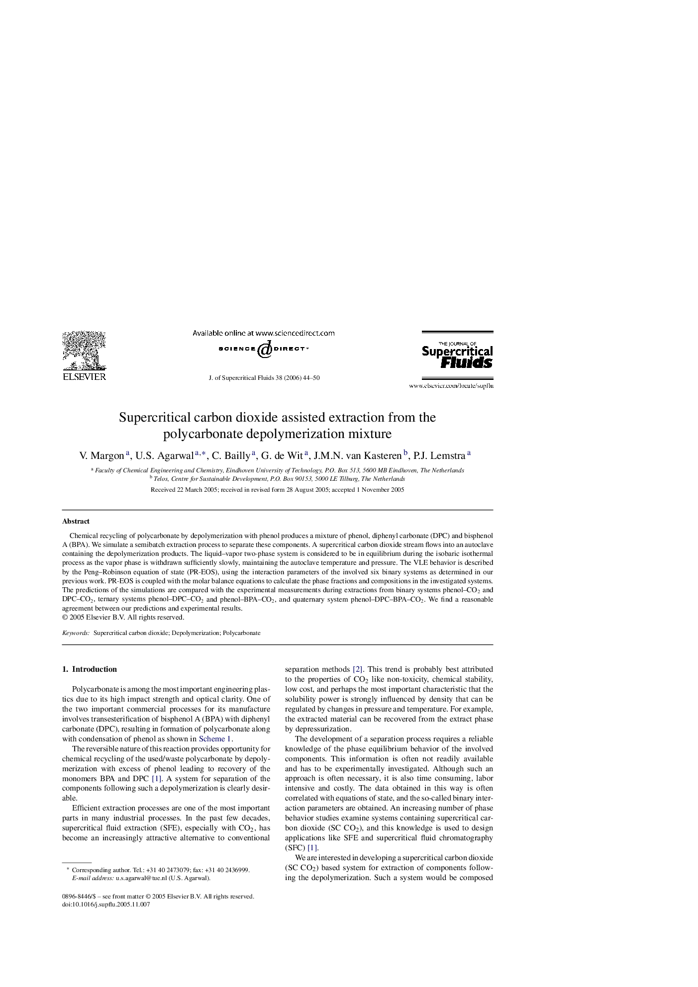 Supercritical carbon dioxide assisted extraction from the polycarbonate depolymerization mixture