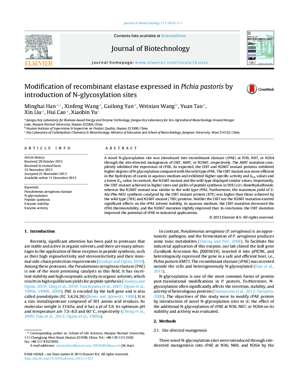 Modification of recombinant elastase expressed in Pichia pastoris by introduction of N-glycosylation sites