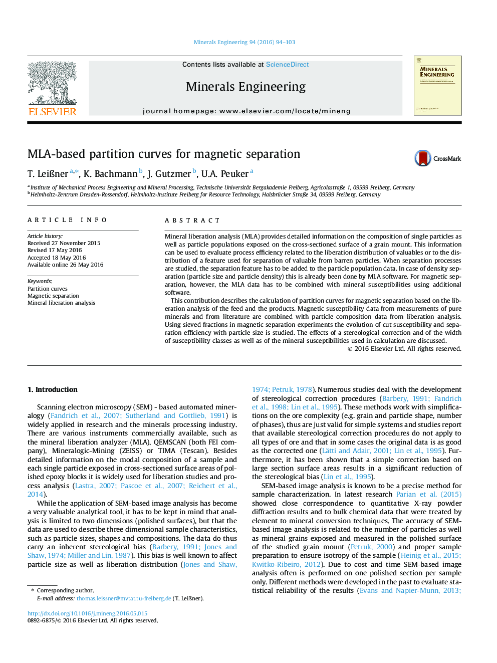 MLA-based partition curves for magnetic separation