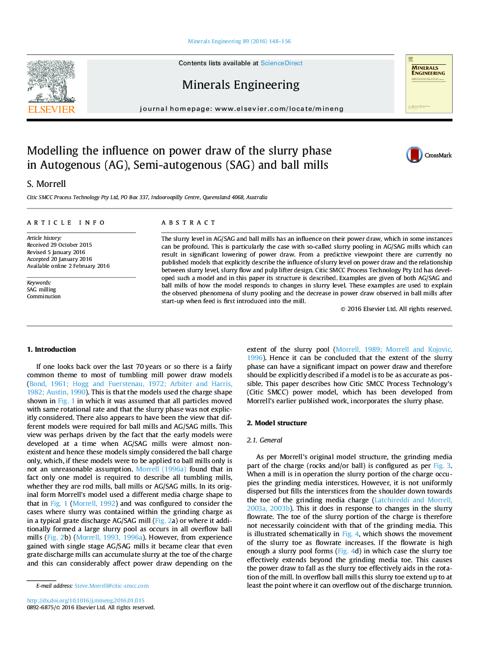 Modelling the influence on power draw of the slurry phase in Autogenous (AG), Semi-autogenous (SAG) and ball mills