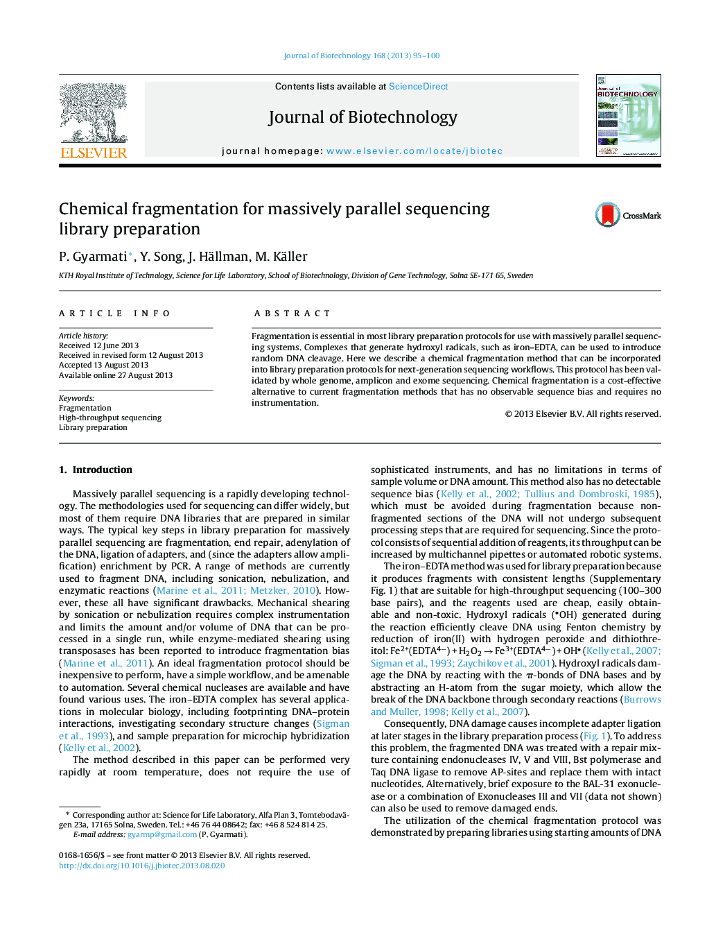 Chemical fragmentation for massively parallel sequencing library preparation