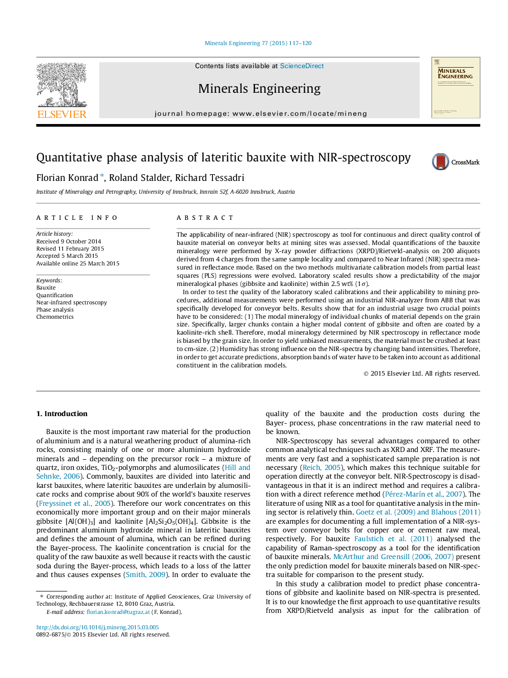 Quantitative phase analysis of lateritic bauxite with NIR-spectroscopy