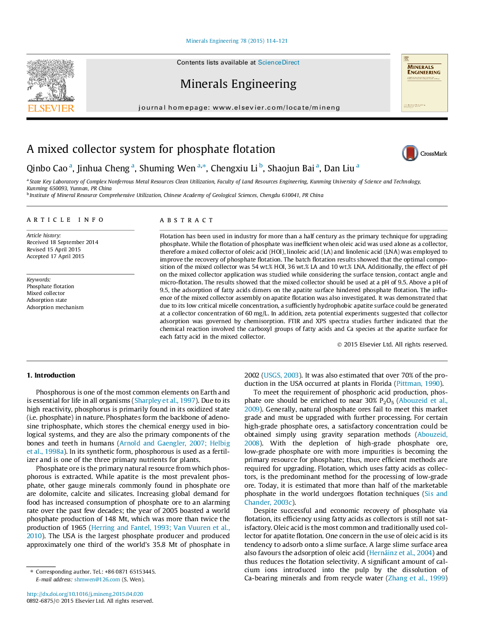 A mixed collector system for phosphate flotation