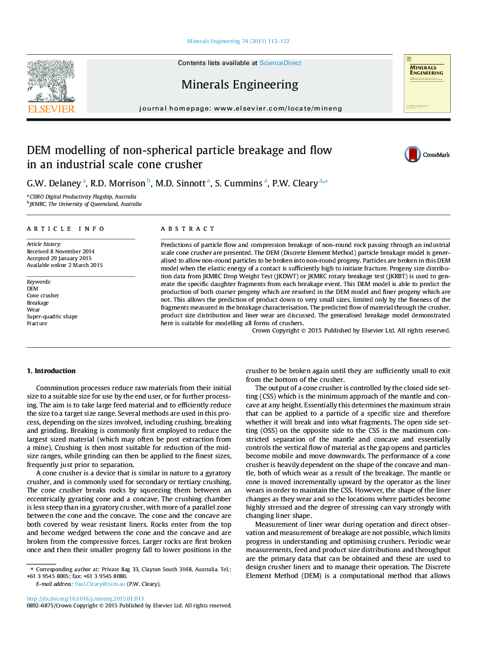 DEM modelling of non-spherical particle breakage and flow in an industrial scale cone crusher