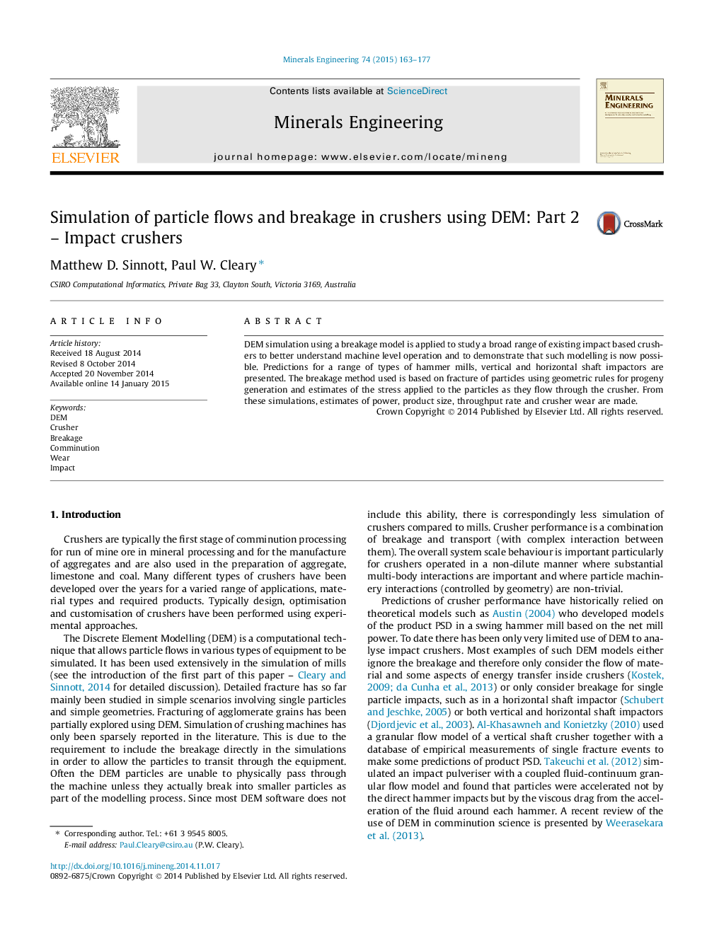 Simulation of particle flows and breakage in crushers using DEM: Part 2 – Impact crushers