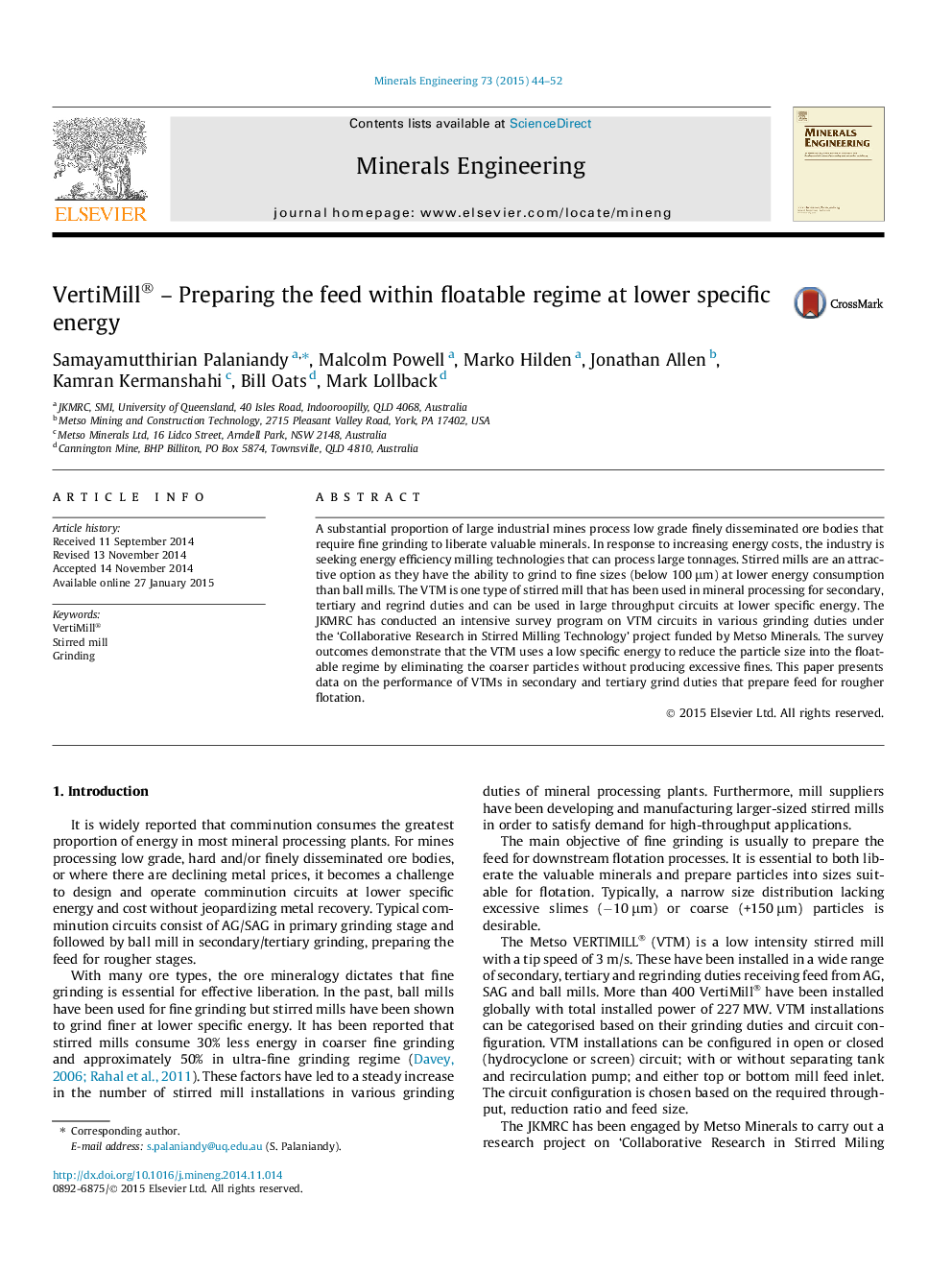 VertiMill® – Preparing the feed within floatable regime at lower specific energy