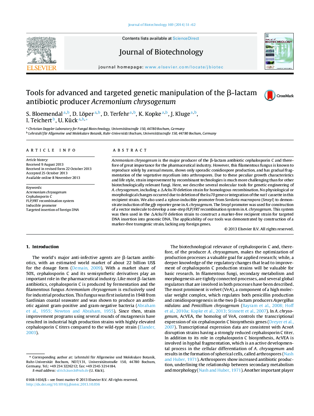 Tools for advanced and targeted genetic manipulation of the β-lactam antibiotic producer Acremonium chrysogenum