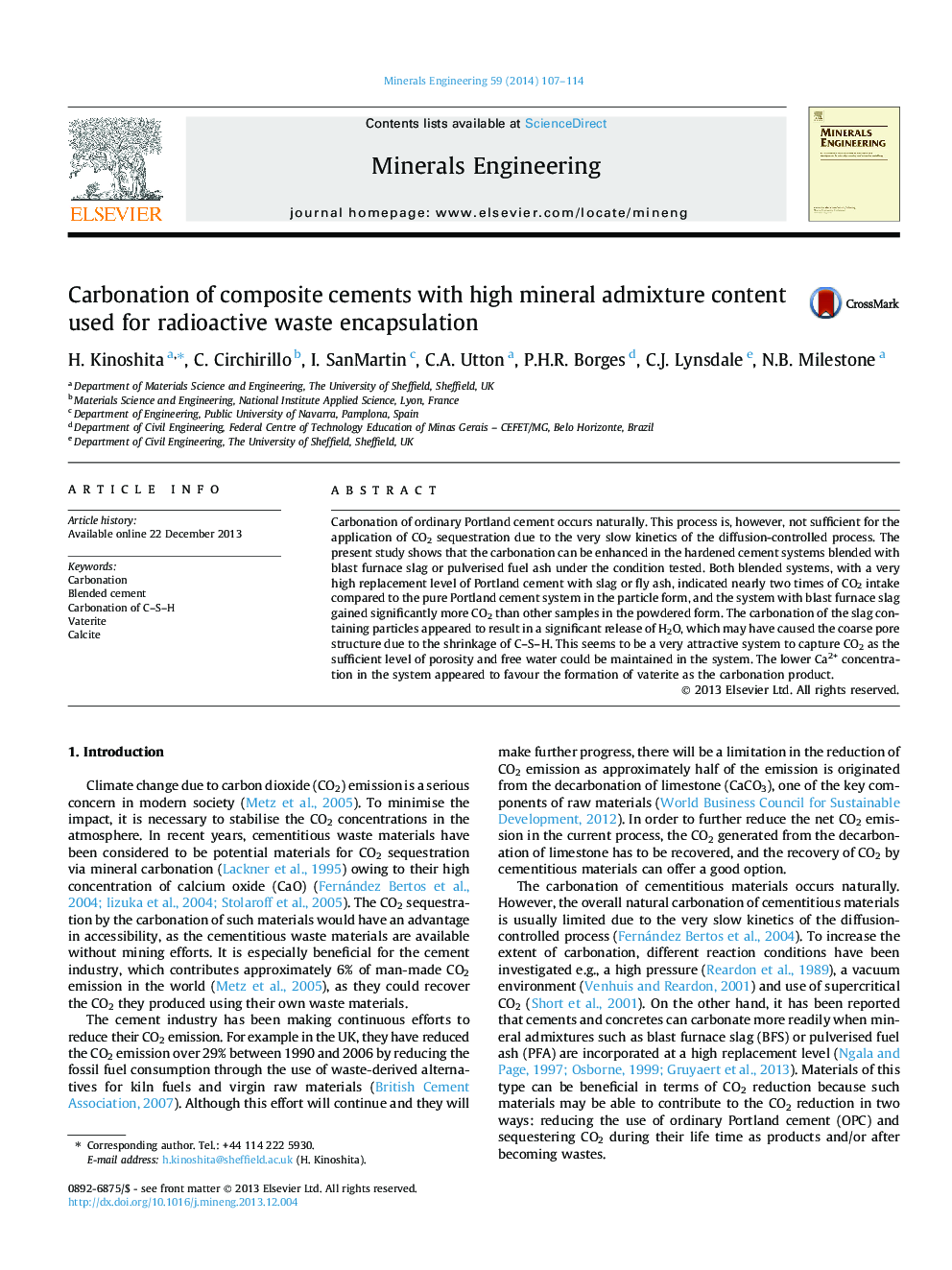 Carbonation of composite cements with high mineral admixture content used for radioactive waste encapsulation