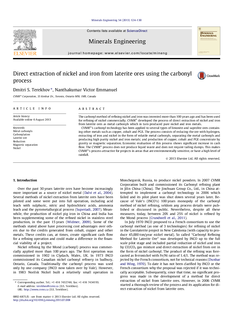 Direct extraction of nickel and iron from laterite ores using the carbonyl process