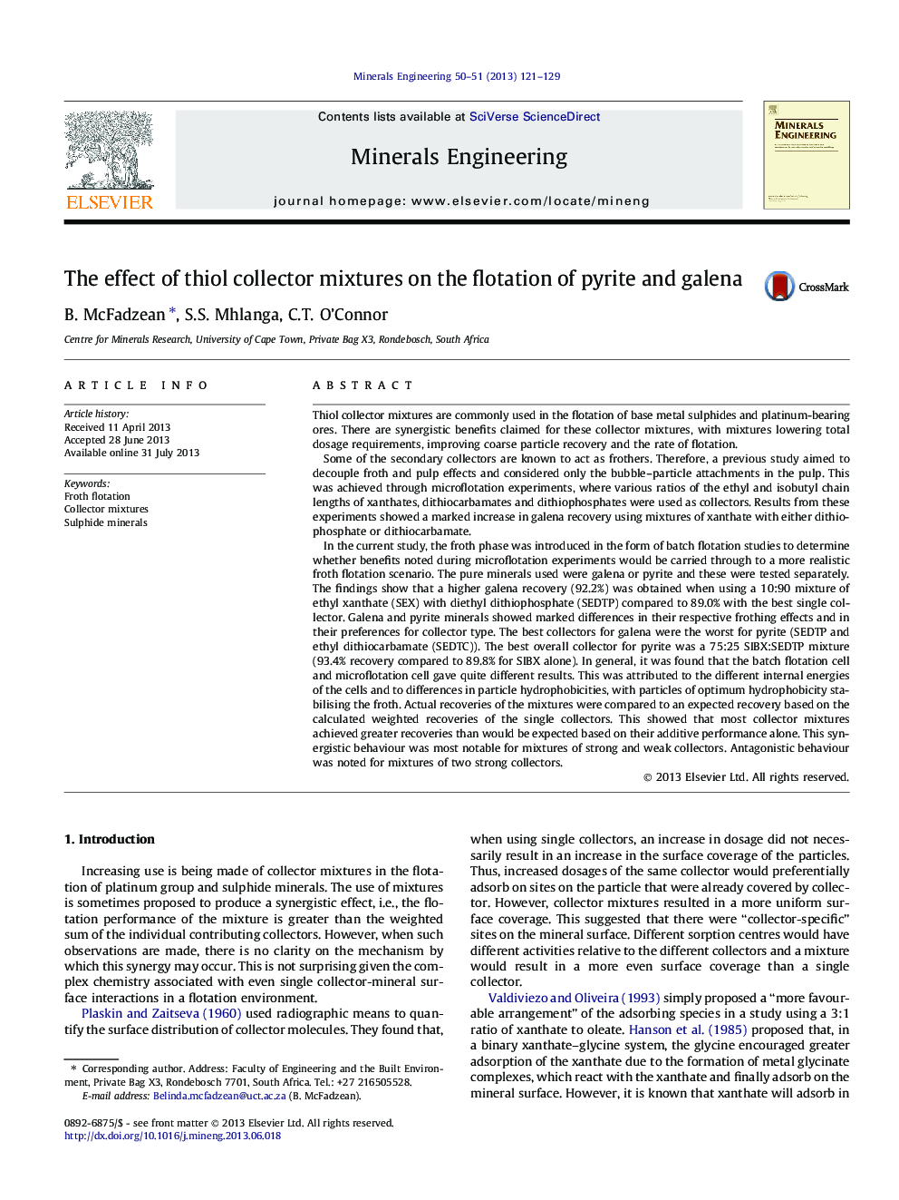 The effect of thiol collector mixtures on the flotation of pyrite and galena