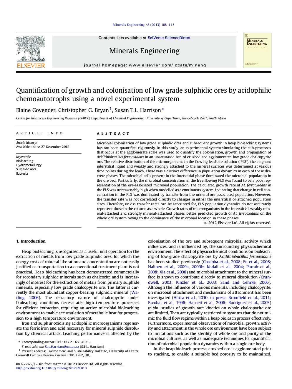 Quantification of growth and colonisation of low grade sulphidic ores by acidophilic chemoautotrophs using a novel experimental system