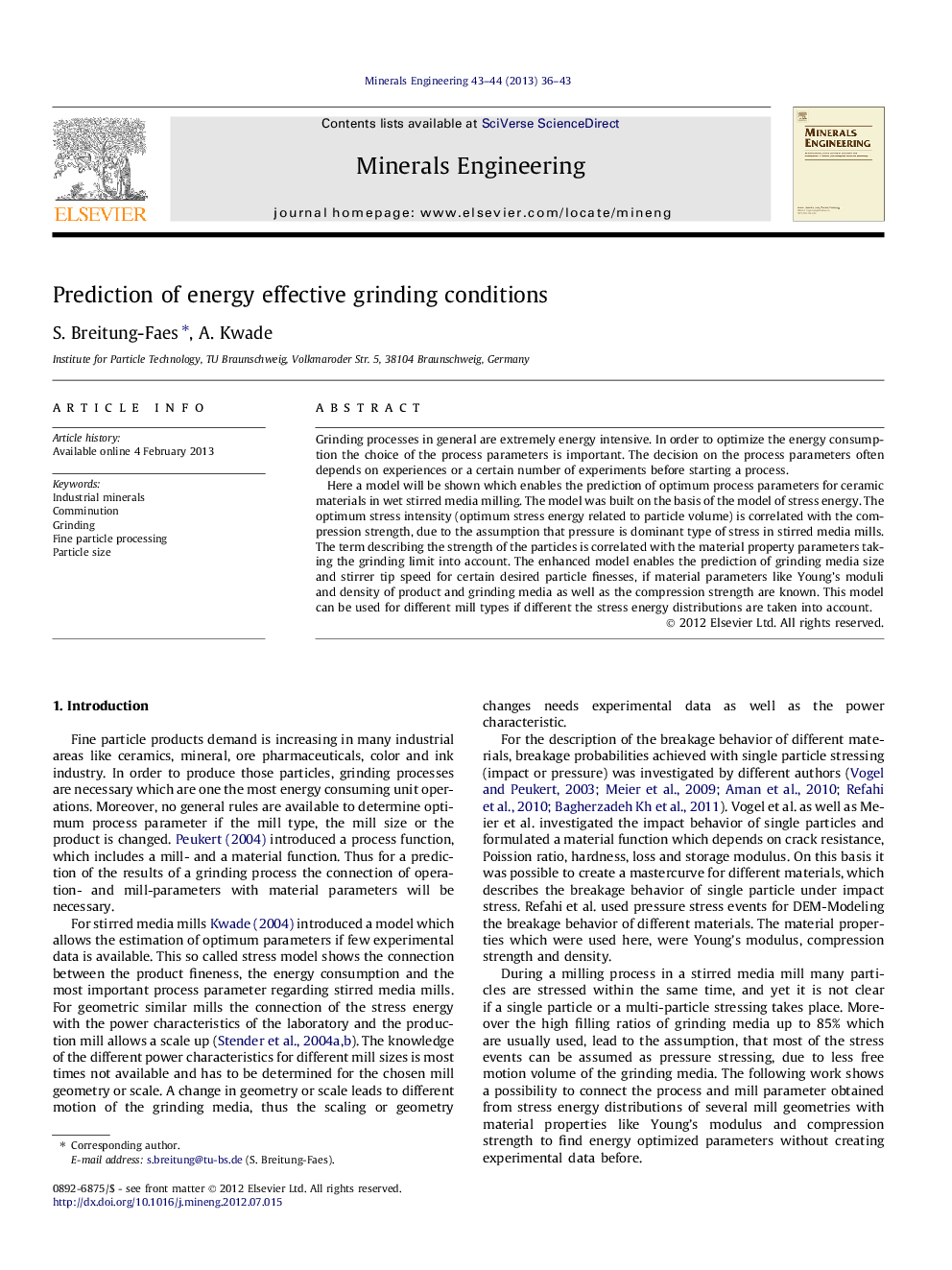 Prediction of energy effective grinding conditions