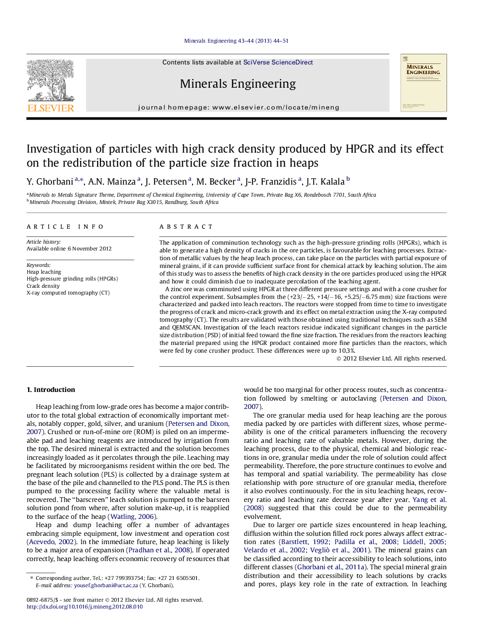 Investigation of particles with high crack density produced by HPGR and its effect on the redistribution of the particle size fraction in heaps