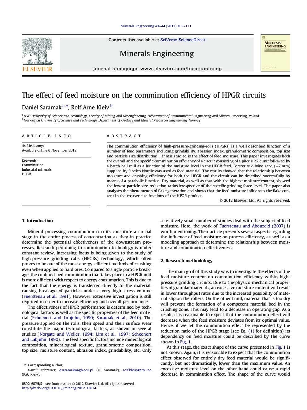 The effect of feed moisture on the comminution efficiency of HPGR circuits