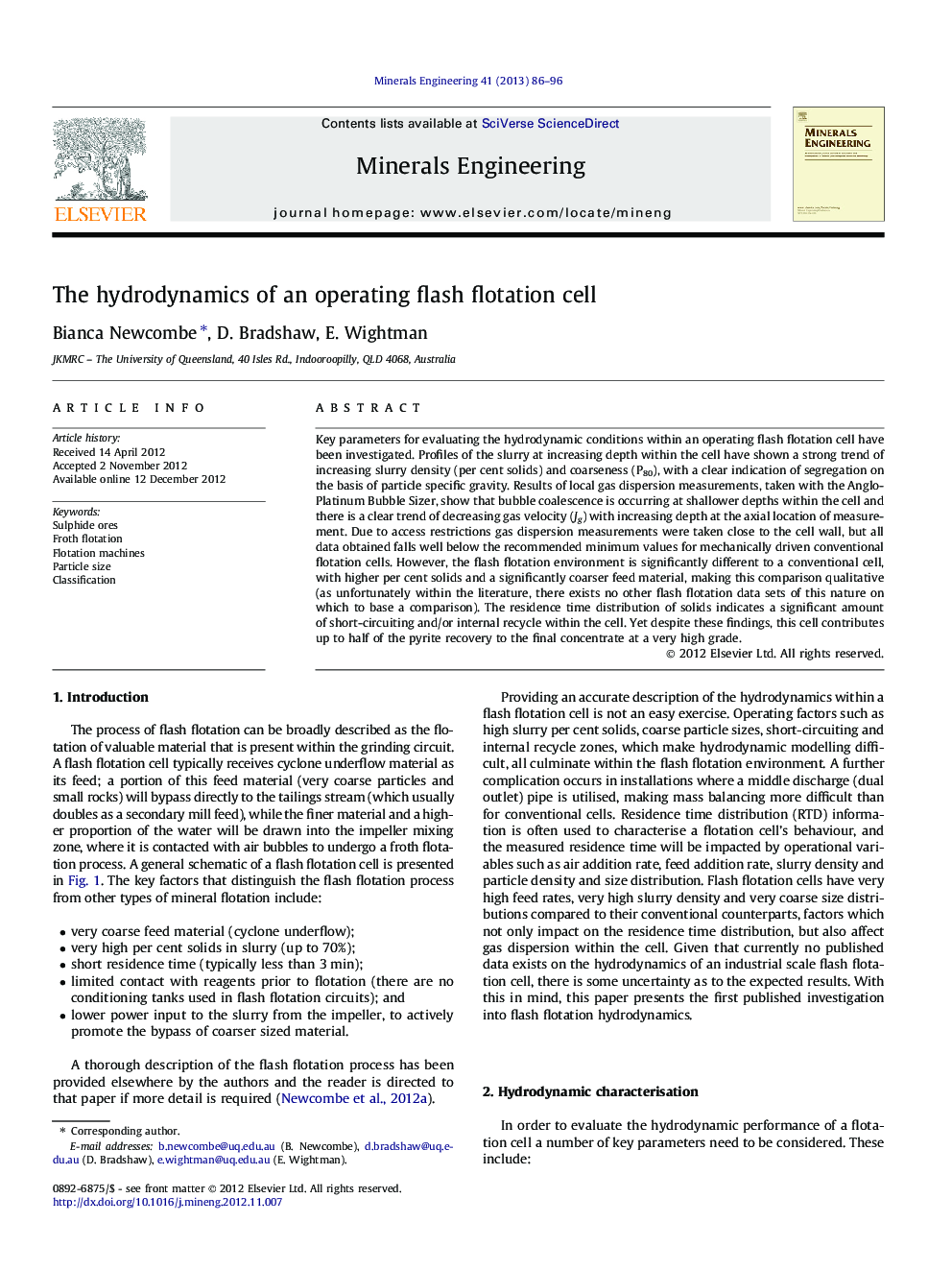 The hydrodynamics of an operating flash flotation cell