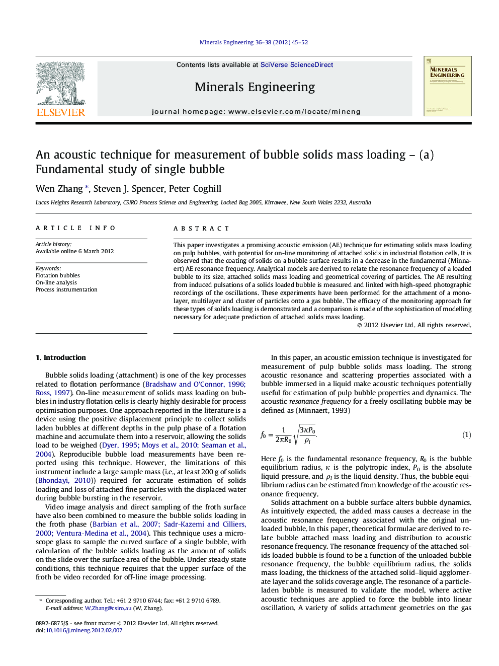 An acoustic technique for measurement of bubble solids mass loading – (a) Fundamental study of single bubble