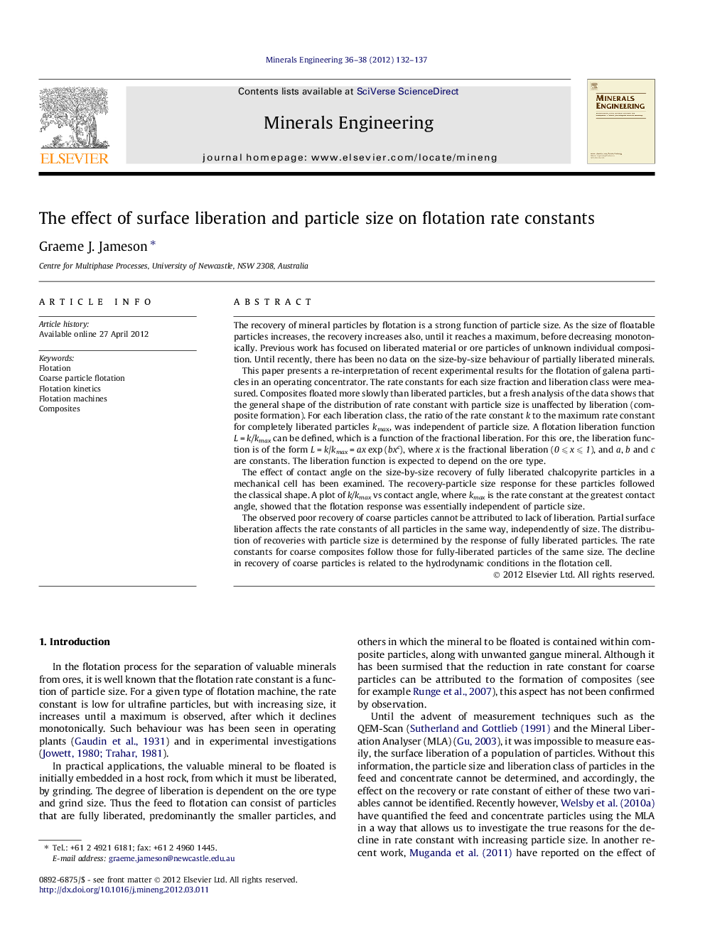 The effect of surface liberation and particle size on flotation rate constants