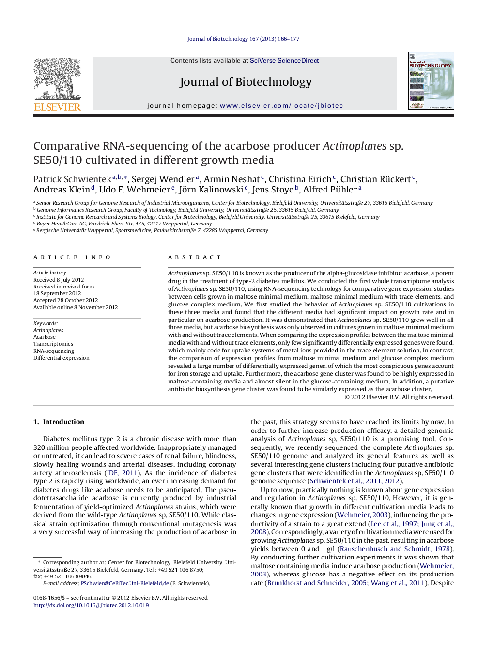 Comparative RNA-sequencing of the acarbose producer Actinoplanes sp. SE50/110 cultivated in different growth media