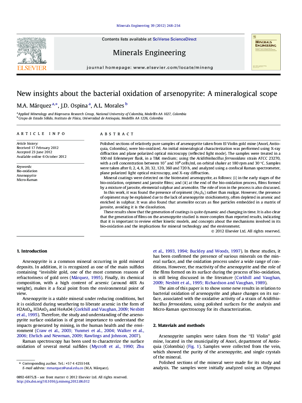 New insights about the bacterial oxidation of arsenopyrite: A mineralogical scope