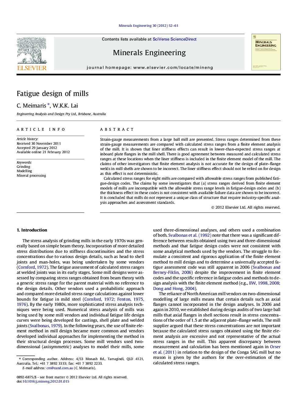 Fatigue design of mills