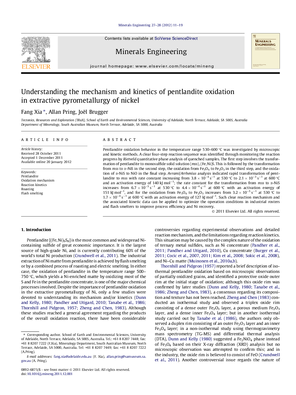 Understanding the mechanism and kinetics of pentlandite oxidation in extractive pyrometallurgy of nickel