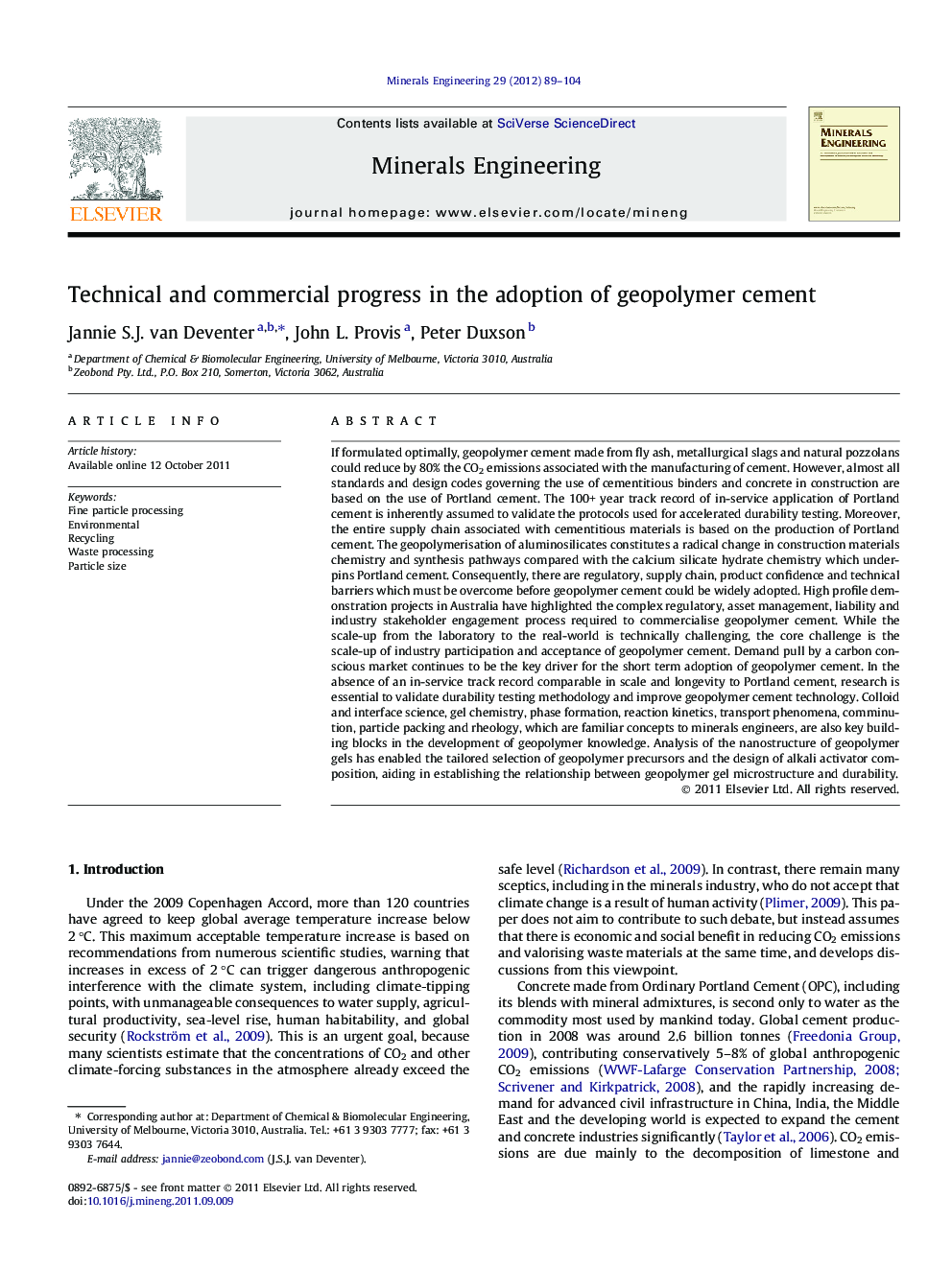Technical and commercial progress in the adoption of geopolymer cement