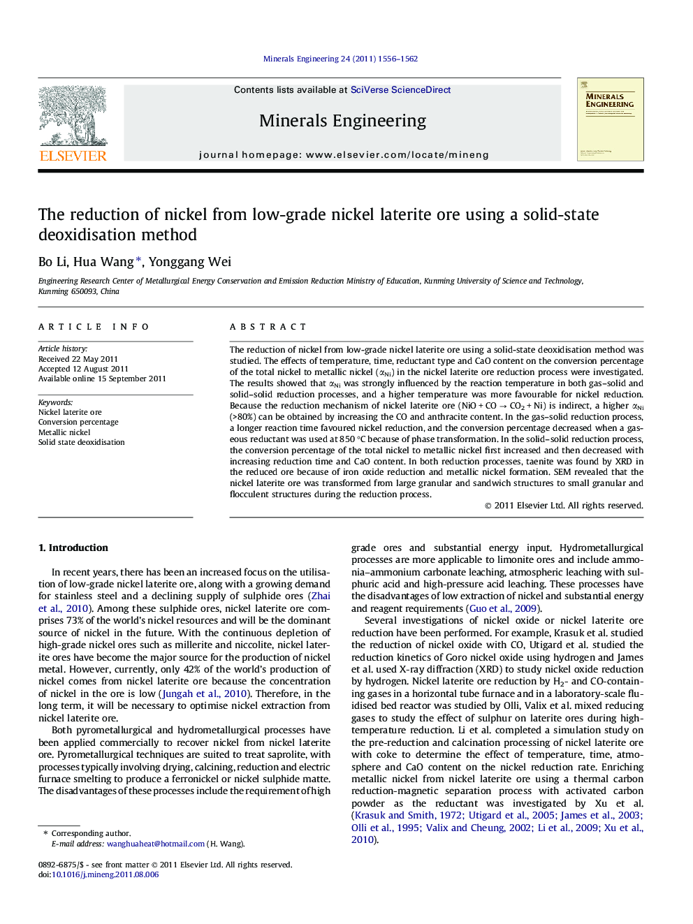 The reduction of nickel from low-grade nickel laterite ore using a solid-state deoxidisation method