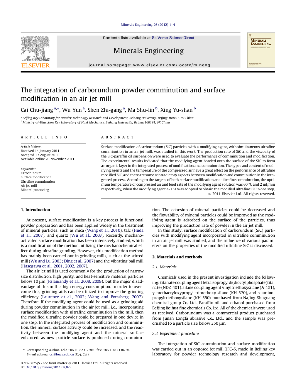 The integration of carborundum powder comminution and surface modification in an air jet mill