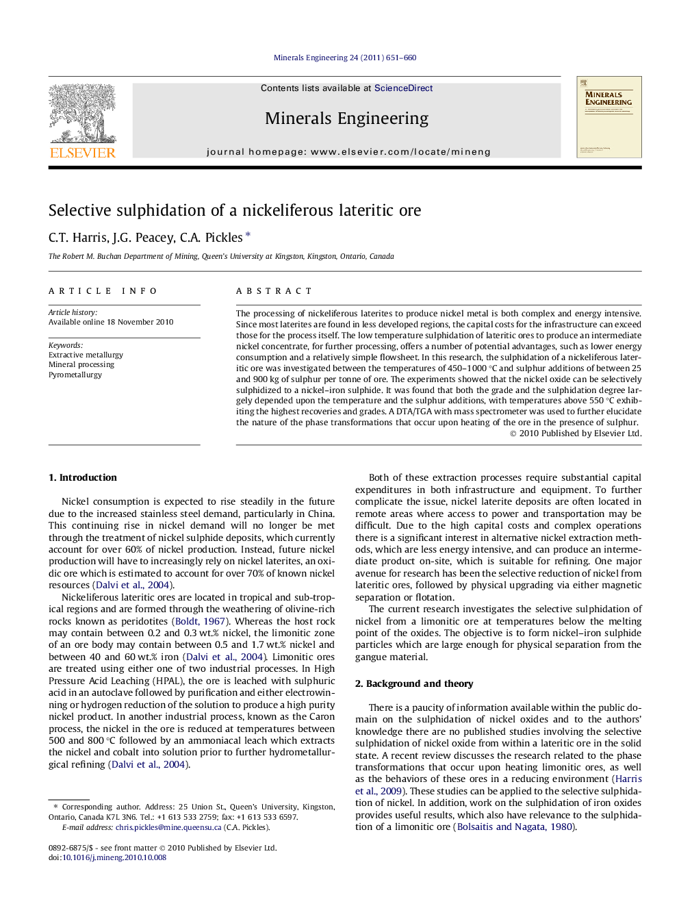 Selective sulphidation of a nickeliferous lateritic ore