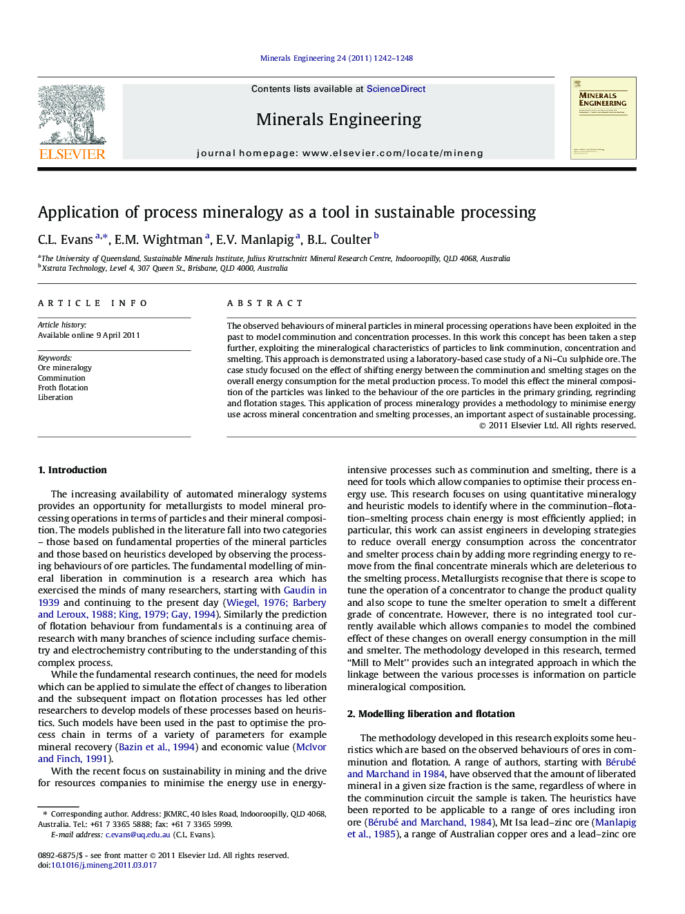 Application of process mineralogy as a tool in sustainable processing