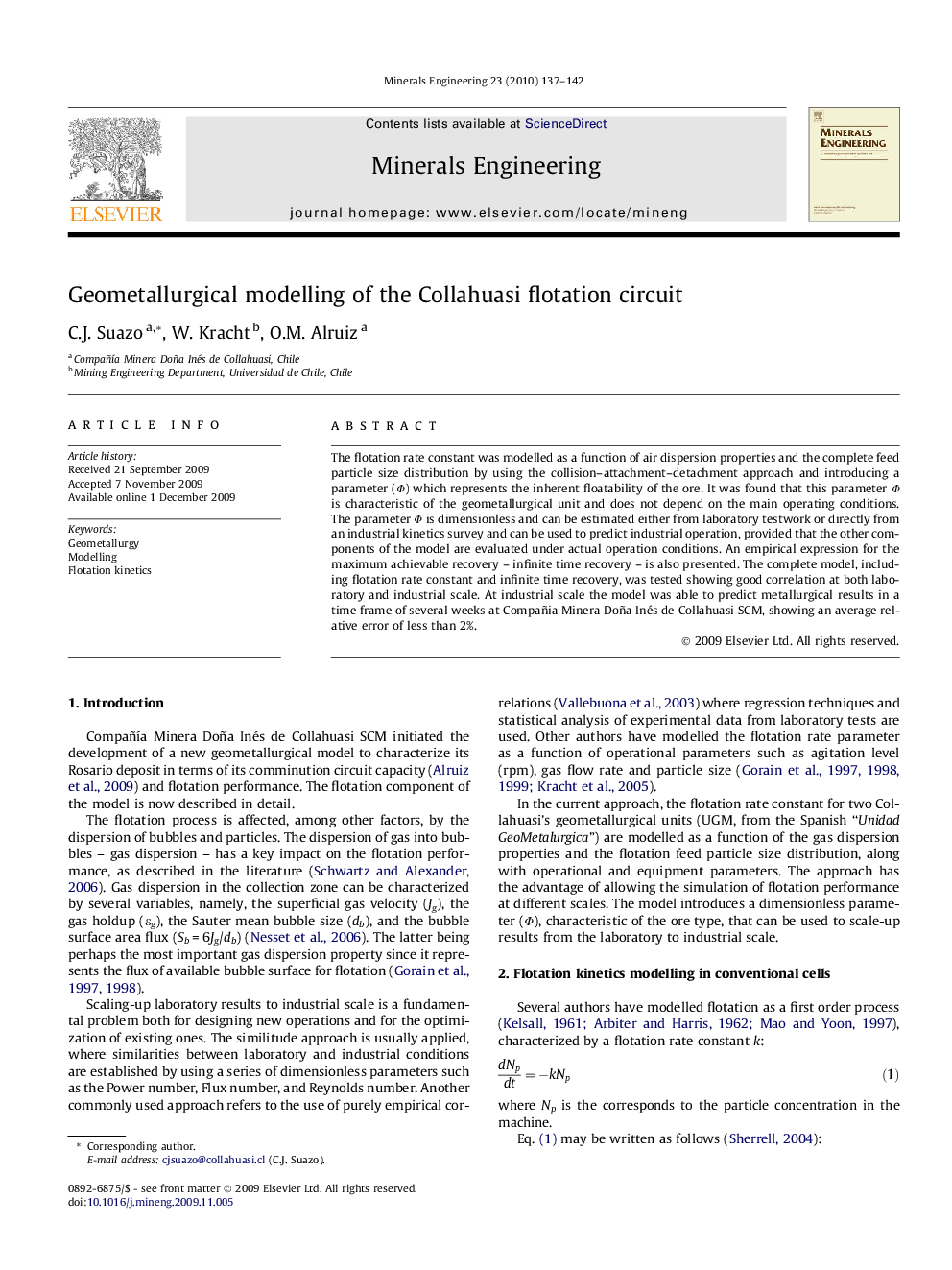 Geometallurgical modelling of the Collahuasi flotation circuit