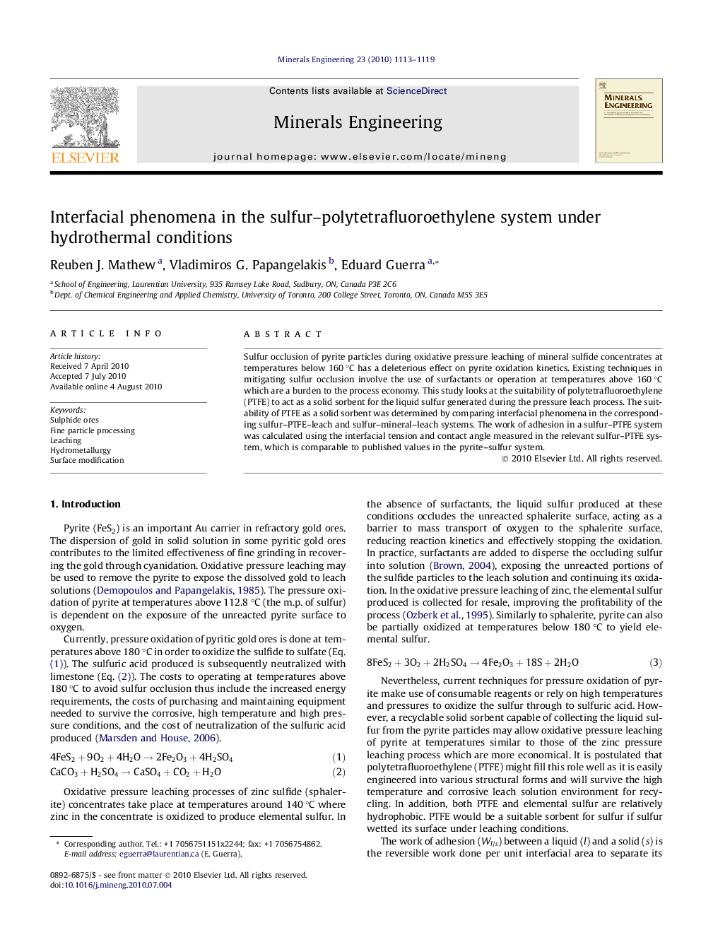 Interfacial phenomena in the sulfur–polytetrafluoroethylene system under hydrothermal conditions