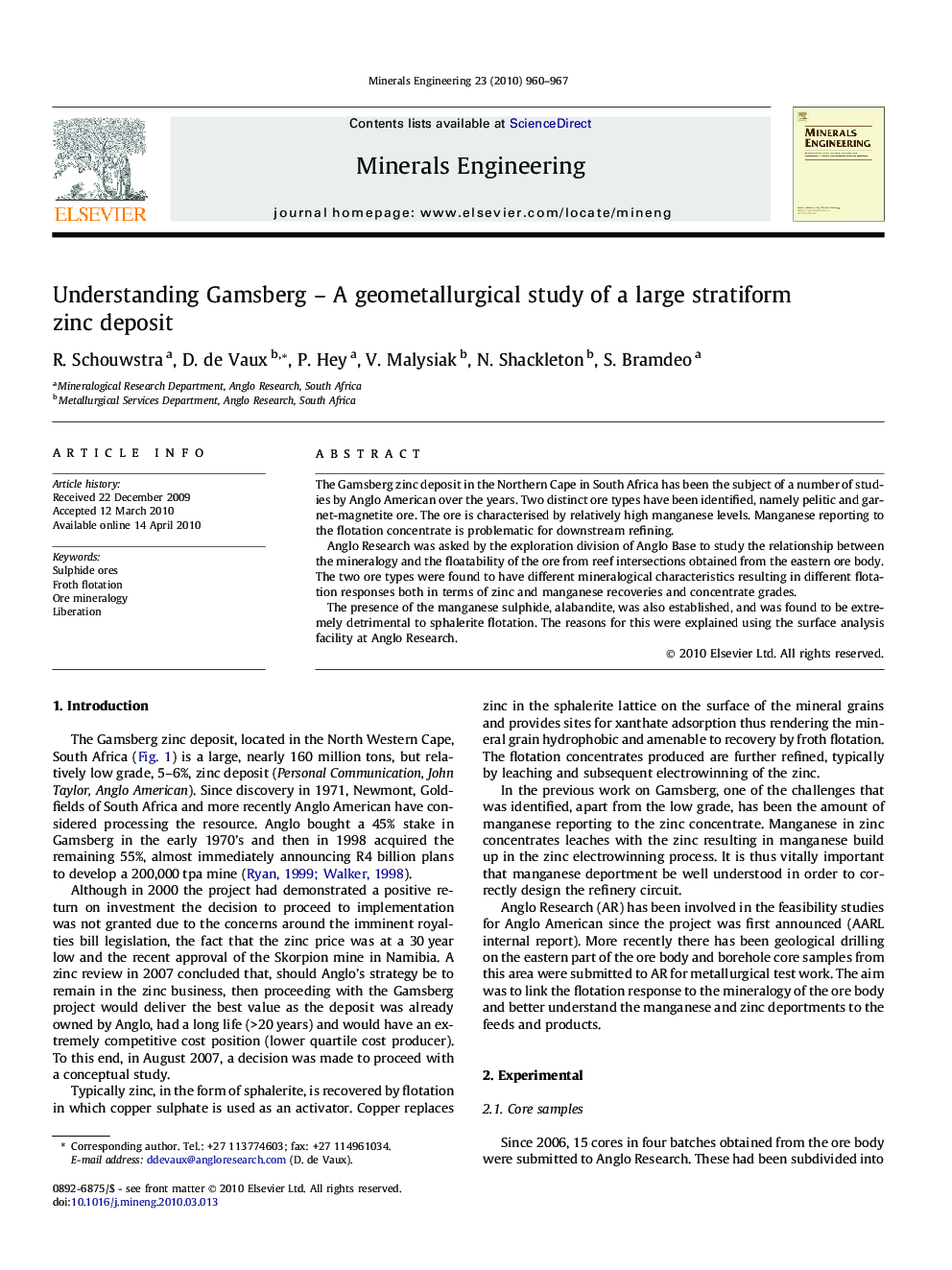 Understanding Gamsberg – A geometallurgical study of a large stratiform zinc deposit