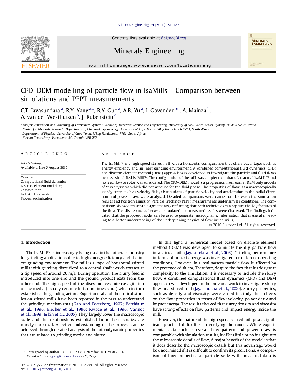 CFD–DEM modelling of particle flow in IsaMills – Comparison between simulations and PEPT measurements