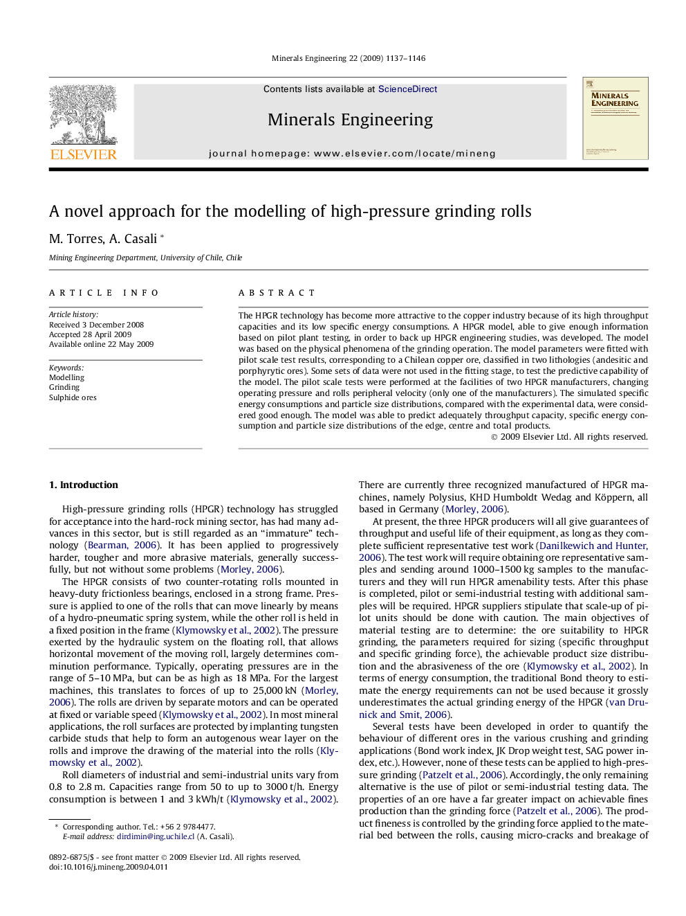 A novel approach for the modelling of high-pressure grinding rolls