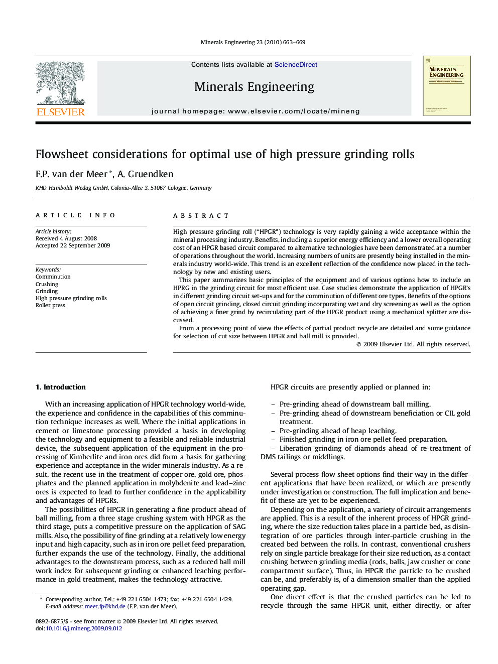 Flowsheet considerations for optimal use of high pressure grinding rolls