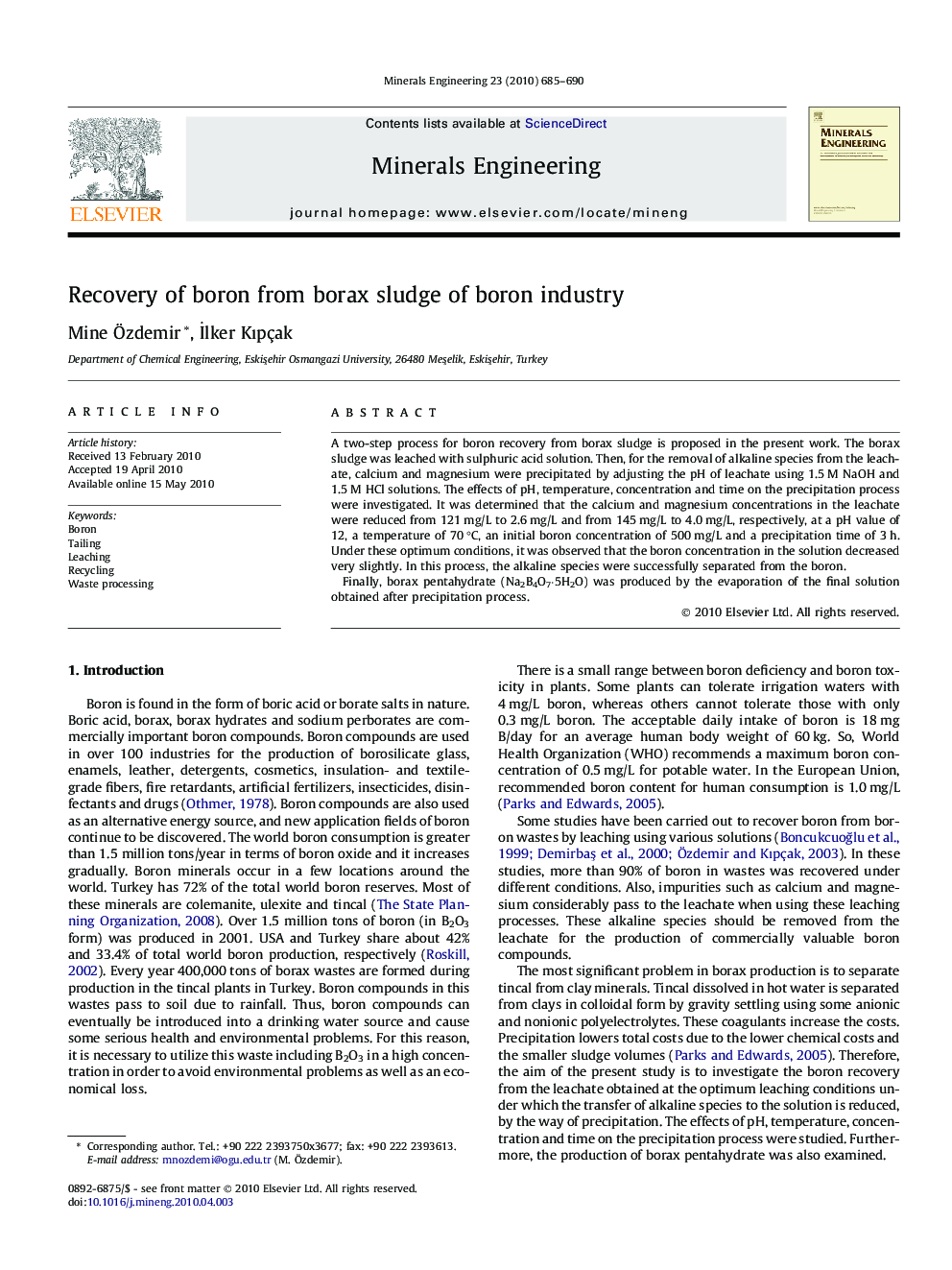 Recovery of boron from borax sludge of boron industry